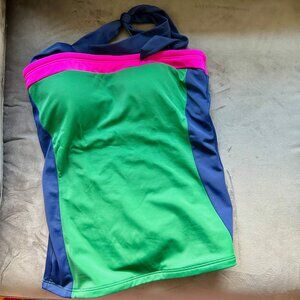 Boden Santorini Tankini Top, US 6 Navy/Green/Pink